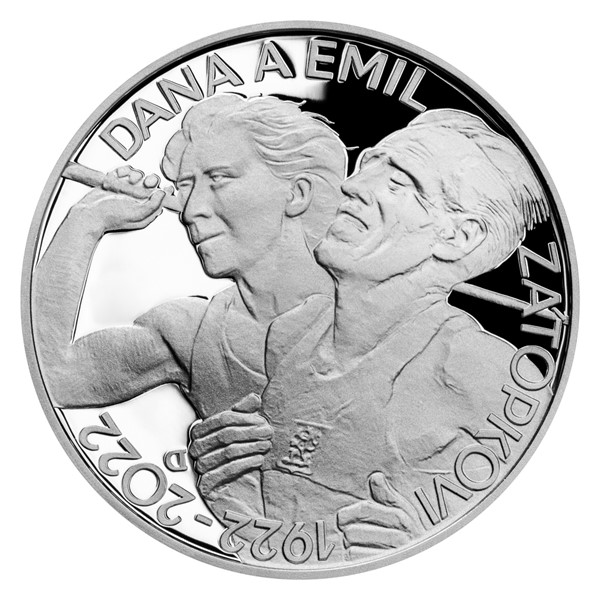 Unikátní stříbrná pamětní mince Emila a Dany Zátopkových ke 100 letům fotka